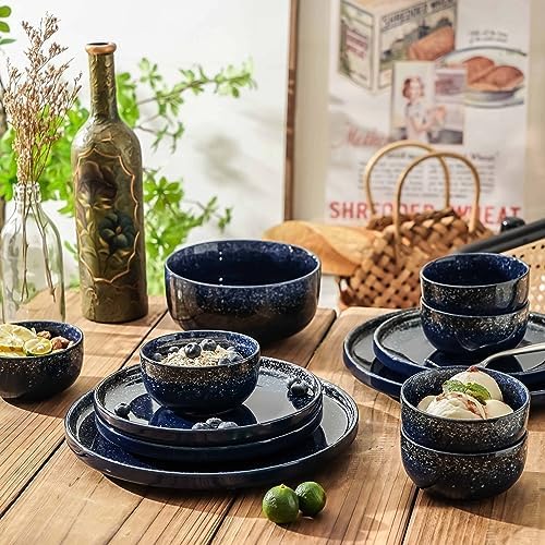 S&Q'S CERAMICS Ceramic Small Bowls for Kitchen, Set of 6, 9 oz Ice Cream Bowls, Small Bowl Set for Dipping, Breakfast, Oatmeal, Microwave and Dishwasher Safe (Navy Blue)