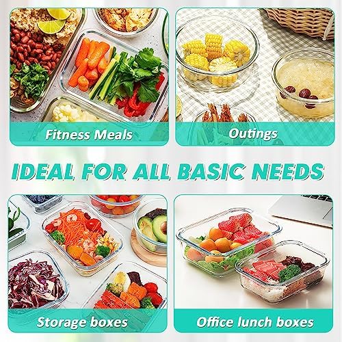 VERONES 12 Packs Glass Food Storage Containers Set with Lids, Green