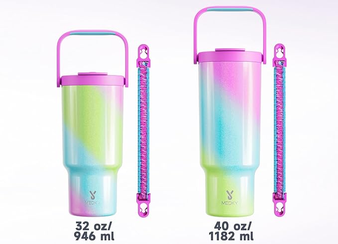 Meoky 32 oz Tumbler with Handle, Tumbler with Lid and Straw, Stainless Steel Travel Mug, 100% Leak Proof, Keeps Cold for 24 Hours, Fits in Car Cup Holder (Fairytale)
