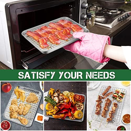 P&P CHEF 9 Inch Toaster Oven Pan Tray with Wire Rack, 4 PCS