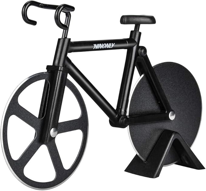 Ninonly Bicycle Pizza Cutter Wheel,Non-stick Bike Pizza Slicer,Stainless Steel Cutting Wheels With a Stand for Pizza Lovers, Housewarming Gifts Cool Kitchen Gadget Cool Men's Gift