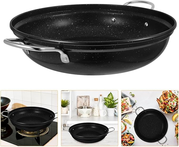 Luxshiny 12 Inch Maifanshi Stainless Steel Hot Pot Cooking Wok with Heat-Resistant Handle for Ramen Noodles Seafood and Home Kitchen Use