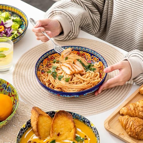 vancasso Pasta Bowls Set of 4, 42oz Ceramic Salad Serving Bowls, Bohemian