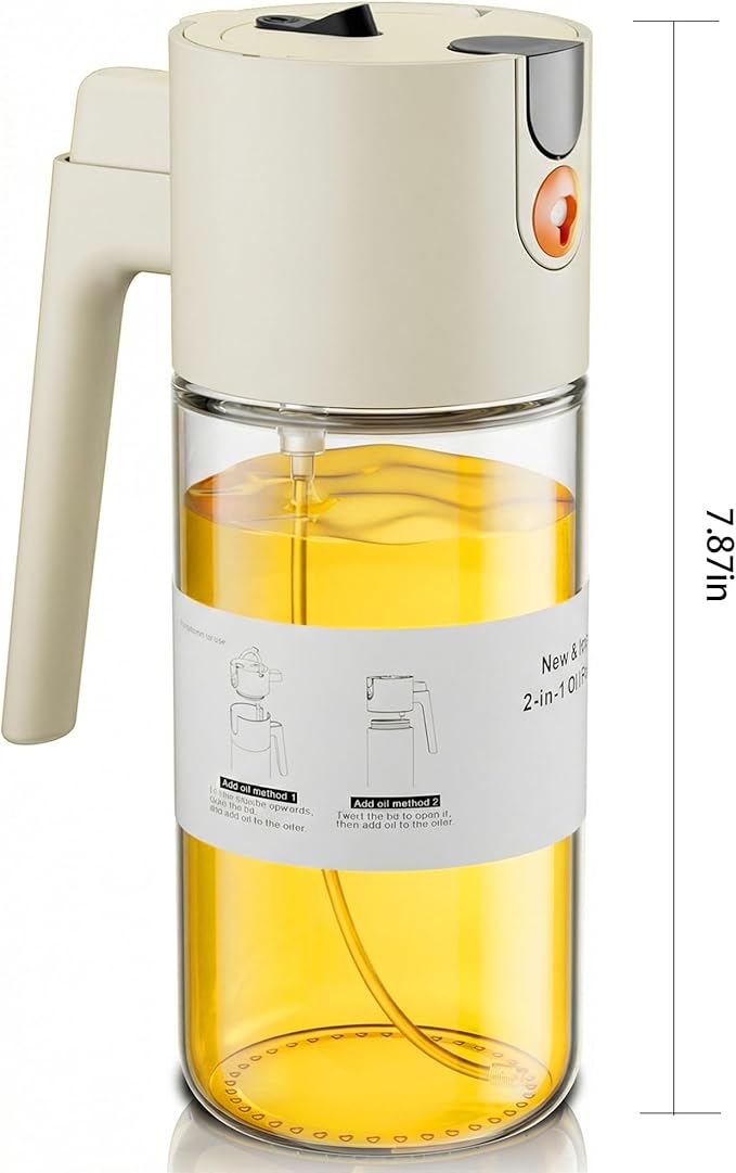 2026 Upgrade Oil Sprayer for Cooking, 2 in 1 Glass Olive Oil Dispenser 17oz, Food Grade Leakproof Kitchen Oil Bottle for Air Fryer BBQ Salad