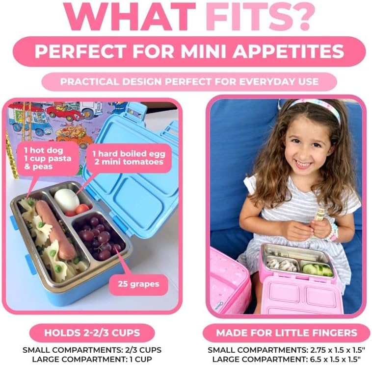 kinsho Small Stainless Steel Bento Box Lunch Container, Baby Toddlers, Pink