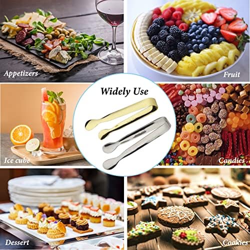 6PCS Ice Tongs Mini Sugar Tongs 4.25Inch Tong for Serving Food Small Serving Tong, Kitchen Tong for Appetizers,Tea Party, Coffee Bar, Desserts by Sunenlyst (Silver and Gold)