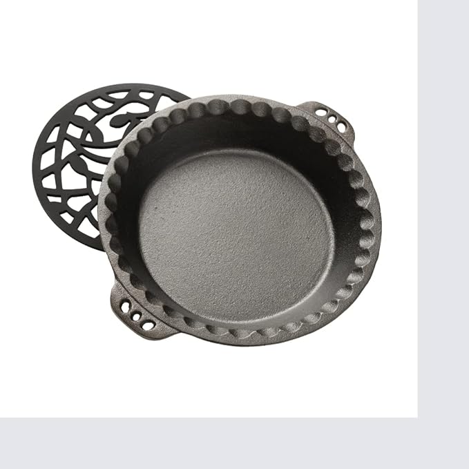 KUHA Cast Iron Pie Pan | Pre-Seasoned Round Cast Iron Pan for Apple, Pumpkin & Cherry Pies, Quiche & Tarts | For Baking & Serving | Silicone Trivet Included | 9", 2" Deep