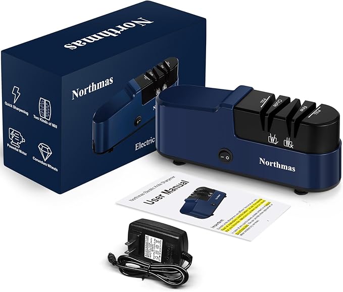 Knife Sharpener, Professional Electric Knife Sharpener for Home Use, 2 Stages for Quick Sharpening & Polishing, 100V-240V Global Voltage Design, Blue