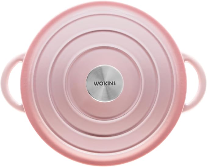 5.5QT Enameled Cast Iron Dutch Oven Pot with Lid,Heavy-Duty Cookware for Sourdough Bread Baking,Braising,Stews,Roasting,Oven Safe up to 500°F,pink