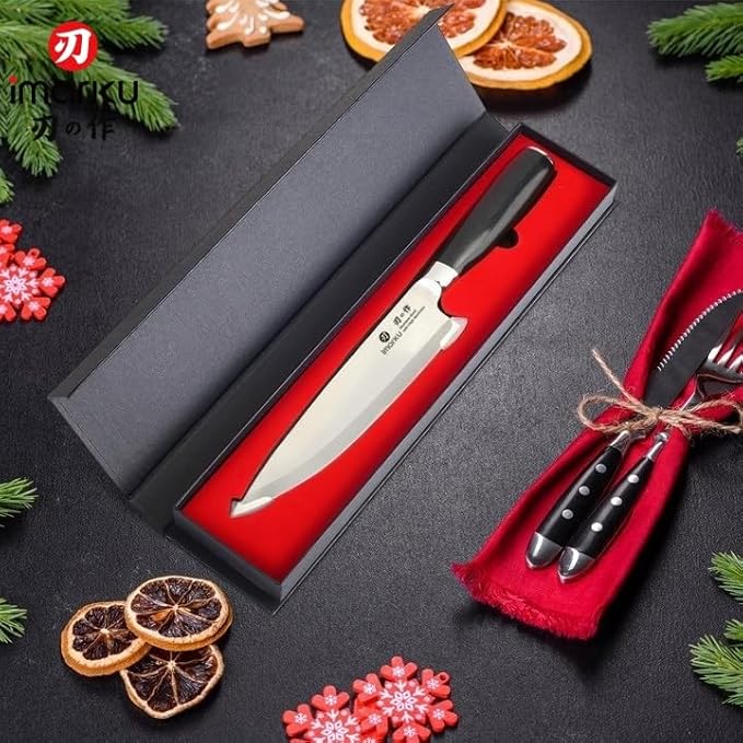 imarku Chef Knife 8-Inch Pro Japanese Kitchen Knife High-Carbon Stainless Steel Paring Knife Ergonomic Handle Rasor Sharp Single-Bevel Edge Birthday Gift for Women and Men
