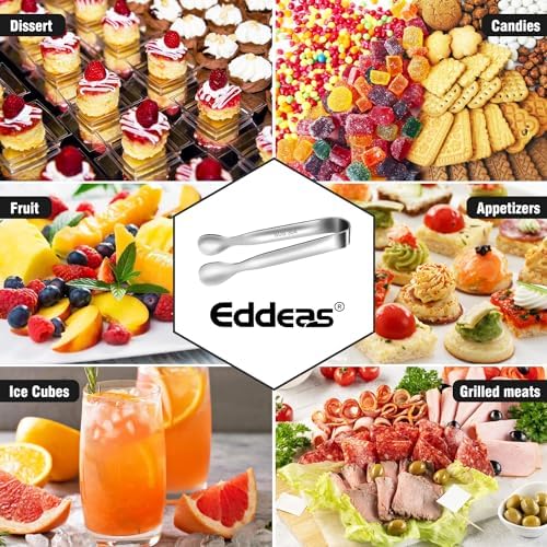 Eddeas Mini Tongs For Serving Food,Set fo 12 Small Tongs For Appetizers,Small Stainless Steel Metal Cooking Tong,for Tea Party Coffee Bar, 4 inch Sugar Tong - Silver