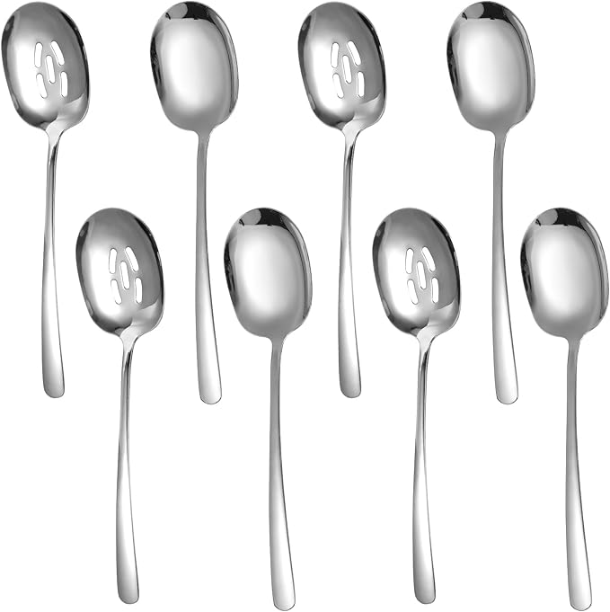 8PCS Stainless Steel Serving Spoons Set, Extra Large 11 Inch Serving and Slotted Spoon Cooking Spoons Cutlery Serving Utensils for Kitchen Buffet Parties Catering, Dishwasher Safe