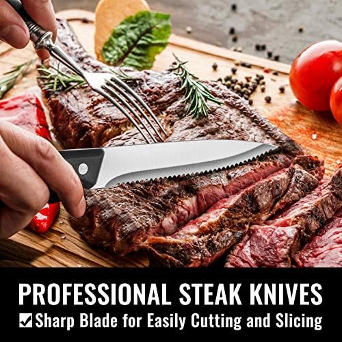 Hiware 24-Piece Silverware Set with Steak Knives, Stainless Steel Flatware Cutlery, Mirror Polished Flatware Serving Utensils Set for 4, Includes Forks Spoons Knives Silverware, Dishwasher Safe