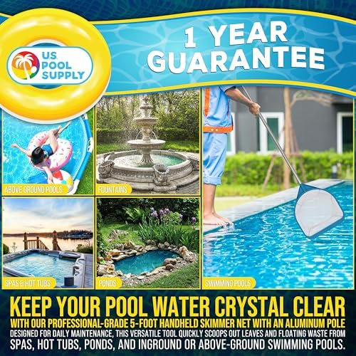 U.S. Pool Supply Pool and Spa Skimmer Net with Pole, Handheld Ultra-Fine