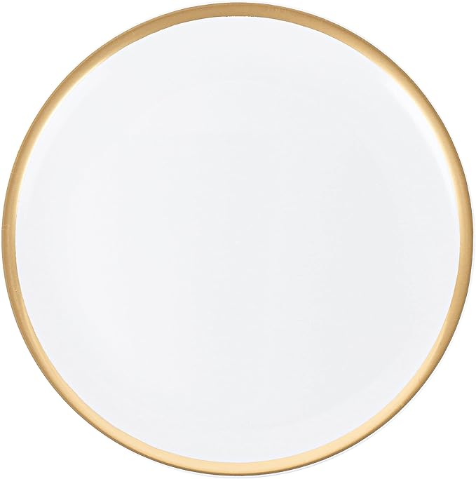 Plasticpro Plastic Serving Trays - Round Serving Platters with Gold Rim 14X14 Disposable Party DishPack of 8