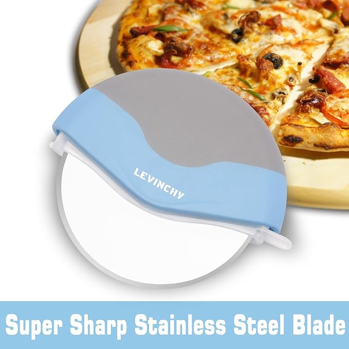 Pizza Cutter Wheel, Detachable Blade Easy to Clean, Ergonomic Pizza Slicer Cutter with Protective Blade Cover, Large Size, Blue