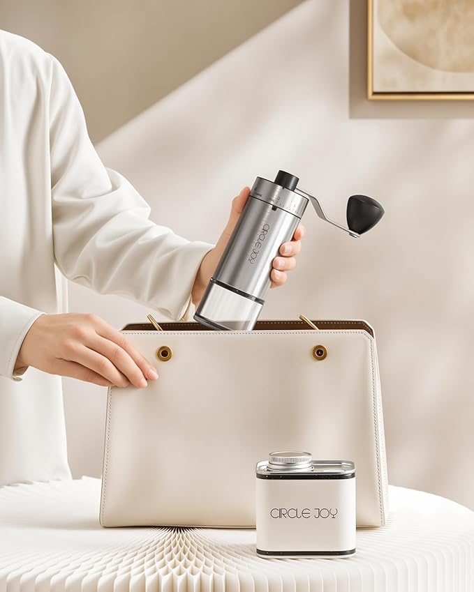 CIRCLE JOY Manual Coffee Grinder with 40 External Adjustable Settings and Ceramic Conical Burr, Portable Stainless Steel Hand Coffee Grinder for Camping, Travel and Espresso