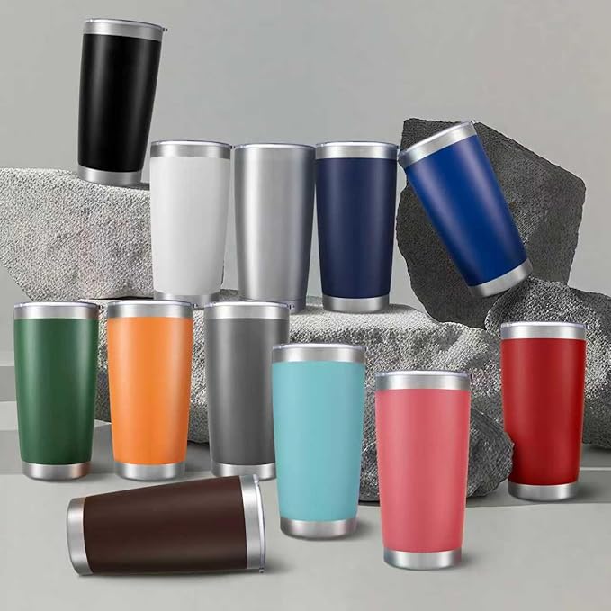 20 oz Tumbler Bulk with Lid Stainless Steel Insulated Tumblers Double Wall Vacuum Coffee Mug Powder Coated Tumbler Cups for Cold and Hot Drinks, Wine Red, 6 pack