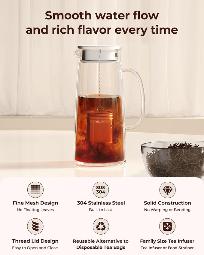 Reinmoson 2 Pack Large Tea Ball Infuser for Loose Leaf Tea & Spice Ball for Cooking Soup, 304 Stainless Steel, Threaded Lid, Chain Hook, Extra Fine Mesh Tea Strainer Ball for Herb, Iced Tea