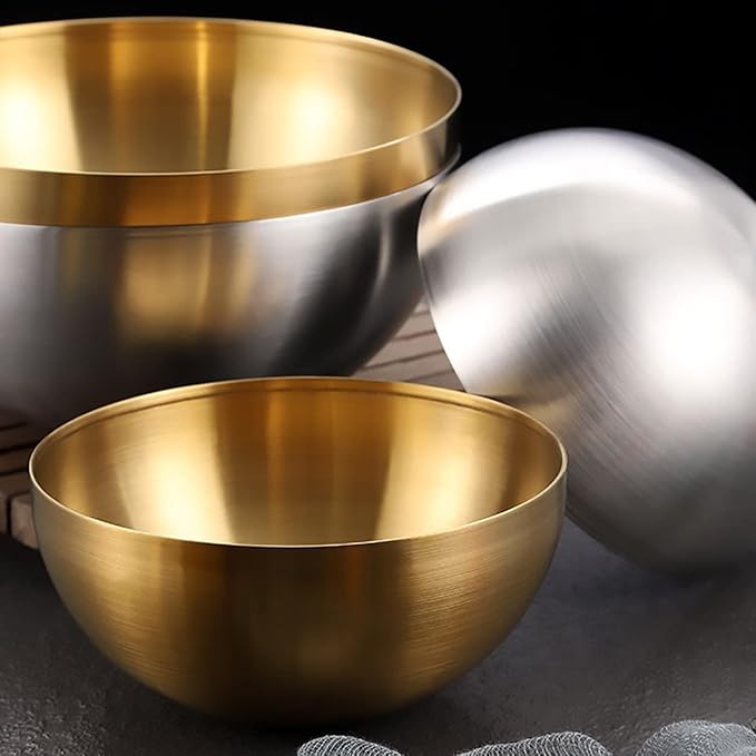 Stainless Steel Salad and Mixing Bowls Set of 2 - Nesting, Snacks, Serving for Cooking, Baking, Prepping - Small & Large 5.9 & 7.9 Inch (Gold)