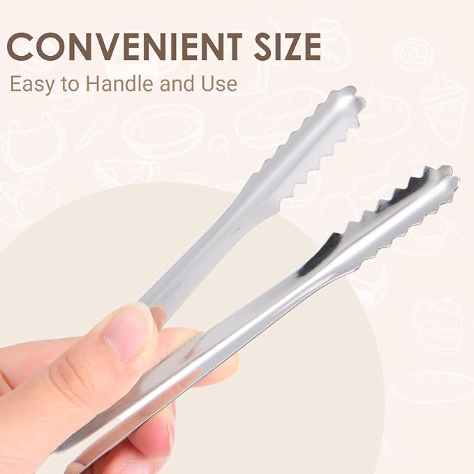 2 Pack Small Metal Tongs, Kitchen Tongs 6 Inch Stainless Steel Restaurant Grade Serving Tong for Buffet, Salad, Ice, Cooking Utensils, Appetizer