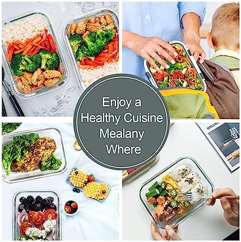 VERONES 10 PACK 22 OZ Glass Meal Prep Containers Set with Lids, Grey