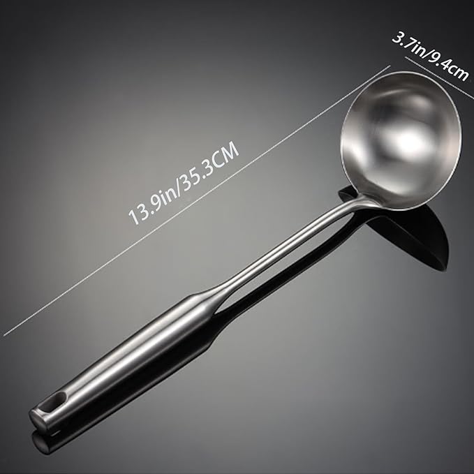 Soup Ladle -13.8" Large Durable Stainless Steel Ladel for Serving or Cooking, Stirring, Wok & Soup, Professional Heavy Duty kitchen Utensils 1 Pack