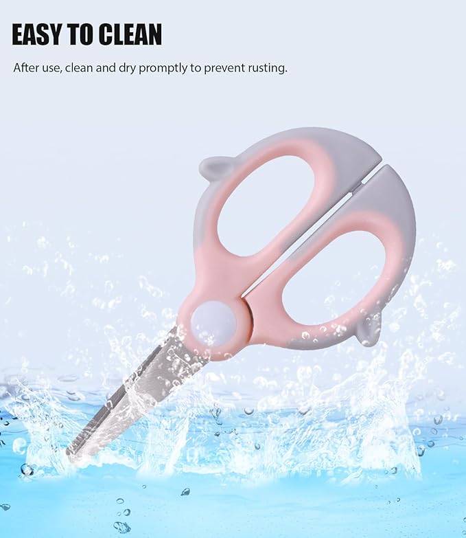 Baby Food Scissors Kicthen Shears -2Pack Portable Healthy Kids Scissors,Stainless Steel Scissor with Storage Travel Case - Ideal for Cutting Meat, Chicken, Vegetables, and Fruits (Pink+Blue)