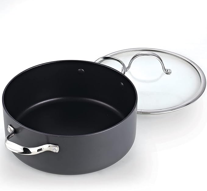 Cooks Standard Stock Pot Dutch Oven Casserole with Glass Lid, 7-Quart Classic Hard Anodized Nonstick Stockpot, Black