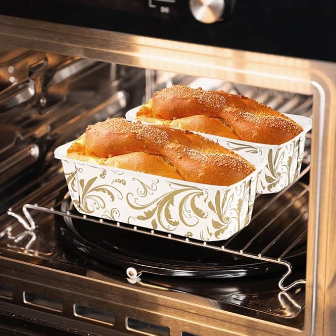 50 PCS Paper Loaf Pans for Baking, 6.3 x 2.2 x 2.2 Inch Small Disposable Baking Pans with Clear Plastic Bags and Ties, Rectangle Paper Bread Pans for Cake Bread Oven Loaf Bakery, White