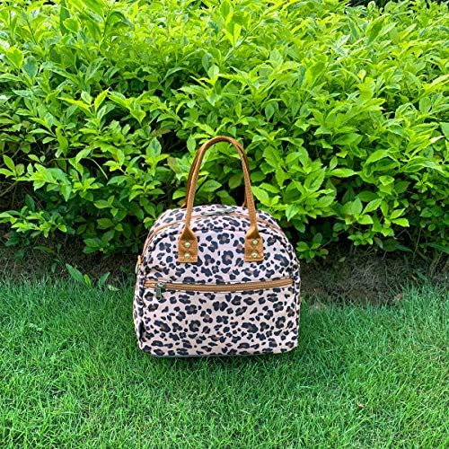 FlowFly Insulated Lunch Bag With Shoulder Strap for Women, Men, and Kids, Large and Reusable, Handle, Freezable Work and School Travel Tote and Meal Prep Organizer,Leapard
