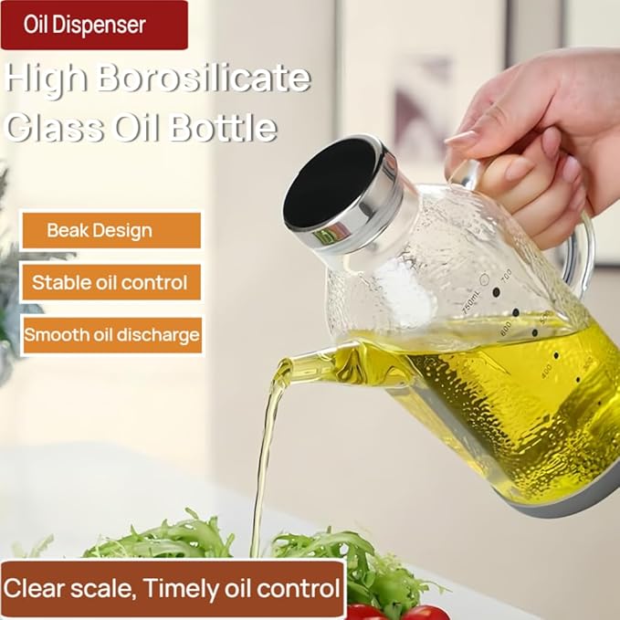 High Borosilicate Glass Oil Bottle-Olive Oil Dispenser for Kitchen-Soy Sauce and Vinegar Dispenser Bottle- Cooking Container Cruet-Oil Dispensing Bottles(Raindrops, Large/750ml)