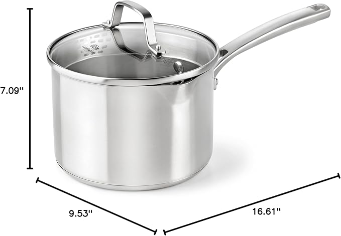 Calphalon Classic Stainless Steel Sauce Pan, 3.5-Quart, Impact-Bonded Aluminum Base, Stay-Cool Handles