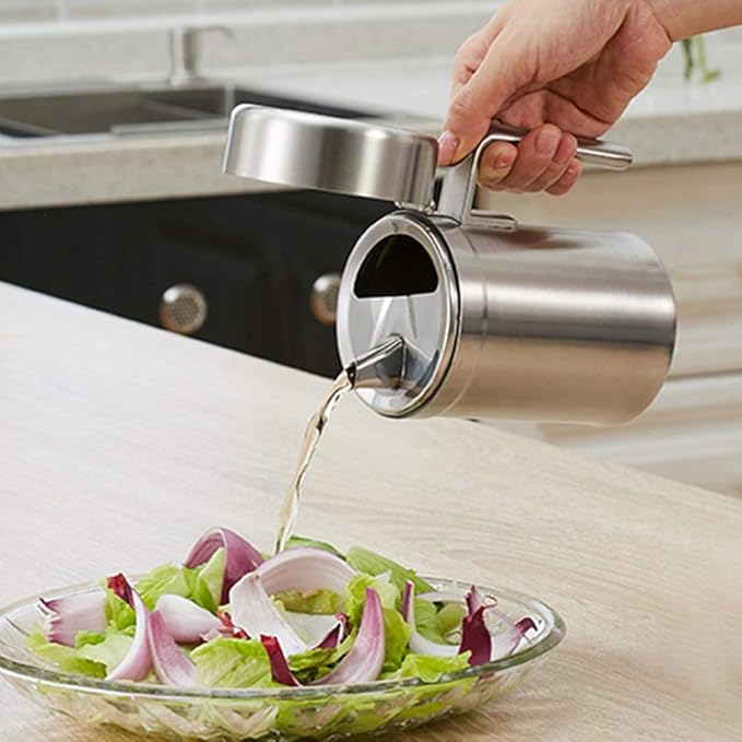 Olive Oil Dispenser, 550ML Stainless Steel Bottle with Lid, Leak Proof, Salad Dressing Storage, Cooking & BBQ
