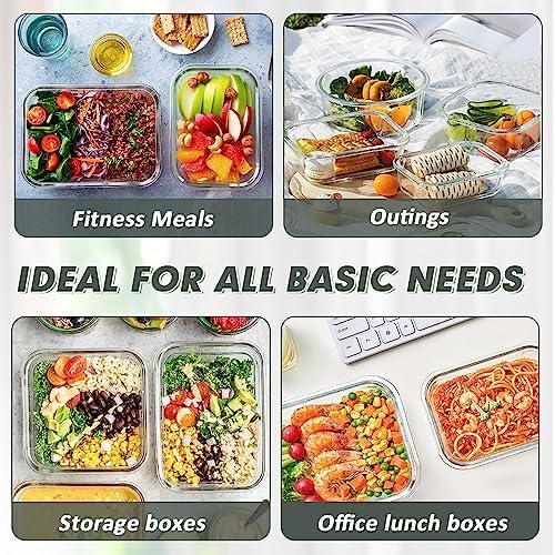 VERONES 12 Packs Glass Food Storage Containers Set with Lids, White