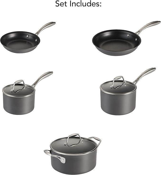 Tramontina OnyxPro Hard Anodized Non Stick 8-Piece Cookware Set with Glass Lids, Pots and Pans Kitchen Set, Oven Safe