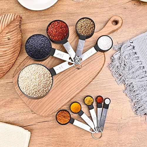Measuring Cups and Spoons Set, 10-Piece with Stainless Steel Handles, Black