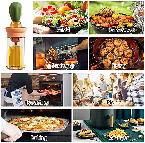 Oil Dispenser with Brush - Glass Olive Oil Dispenser for Kitchen, 2 IN 1 Oil Dispenser Bottle with Silicone Basting Brush for Cooking Vinegar Sauce BBQ Grill Frying, T-OB21, Grey