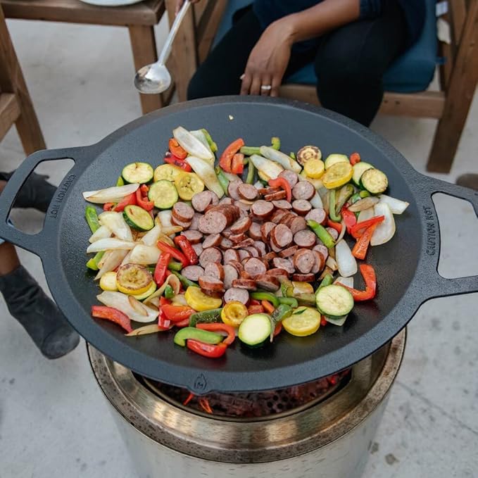 Solo Stove Ranger Cast Iron Wok Top, Stir Fry Pan, Cooktop for Ranger fire pit, Fireplace accessory, Cooking surface: 14.75", Depth: 2", Weight: 12.5 lbs