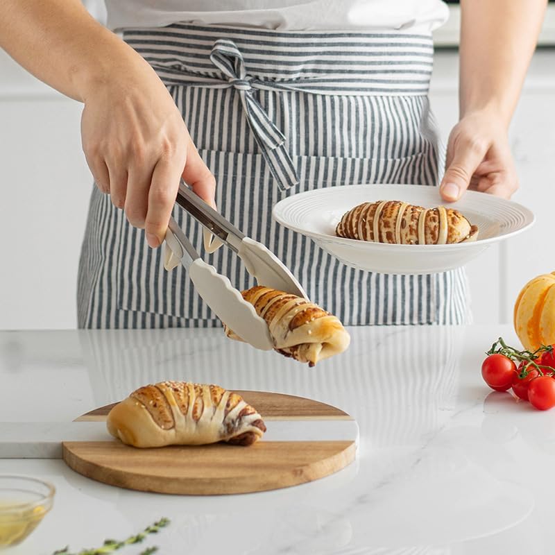 Kitchen Tongs for Cooking with Silicone Tips, 3 Size Serving Tongs, White