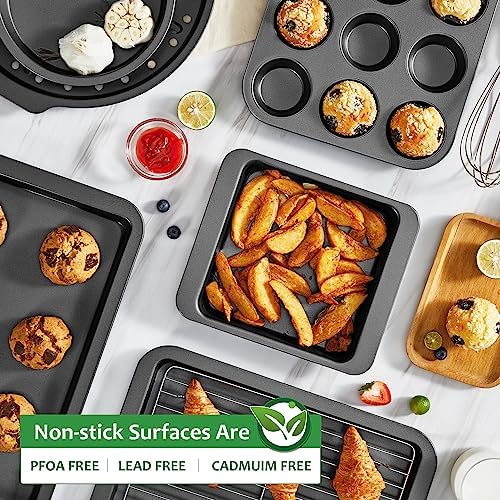 HONGBAKE Non-Stick Muffin Pans, Cupcake Pan with Silicone Baking Cups, 2 Pack Non toxic Healthy Muffin tin, Heavy duty-Dark Grey
