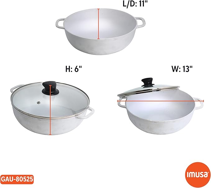 IMUSA Caldero Stock Pot with Glass Lid 4.3QT, 26cm, Cast Aluminum, Perfect for Serving Small Groups, Riveted Handles, Made in Colombia, Silver