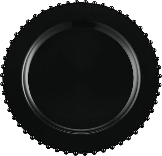 PLASTICPRO 32 Piece Combo Plastic Dinner Plates Disposable Plastic Fancy Heavy Duty Party Dishes 7 inch and 10 inch, Black Beaded