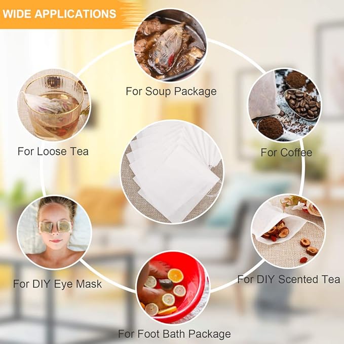 100PCS Tea Filter Bags, Disposable Tea Bags for Loose Leaf Tea, Drawstring Empty Tea Infuser, BetyBedy Tea Steeper, Natural Wood Pulp Paper Material, 1-Cup Capacity(3.15 x 3.94 inch)