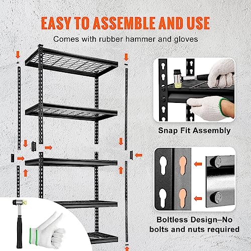 VEVOR Storage Shelving Unit, 5-Tier Adjustable, 2000 lbs Capacity, Heavy Duty Garage Shelves Metal Organizer Wire Rack, Black, 36" L x 16" W x 72" H for Kitchen Pantry Basement Bathroom Laundry Closet