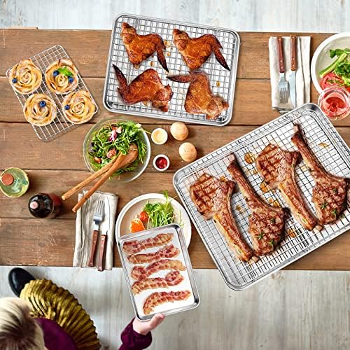 P&P CHEF 16 + 12.5 + 9 Inch Cookie Baking Sheet Pan with Wire Rack,6 Pcs