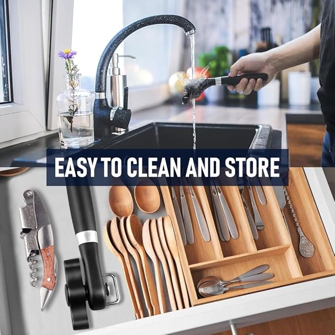 Side Cut Can Opener Smooth Edge, Safety Can Opener with Durable Sharp Blade, Big & Soft Turn Knob & Comfortable Non-Slip Handle, Black