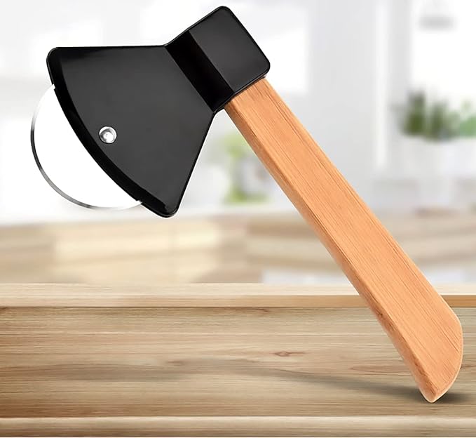 2Pcs Pizza Cutter Wheel, Axe Shaped Stainless Steel Pizza Knife With Bamboo Handles and Sharp Rotating Blades, Pizza Slicer Rolling Cutter for Pies, Cookies, Bread, Cakes (Black)