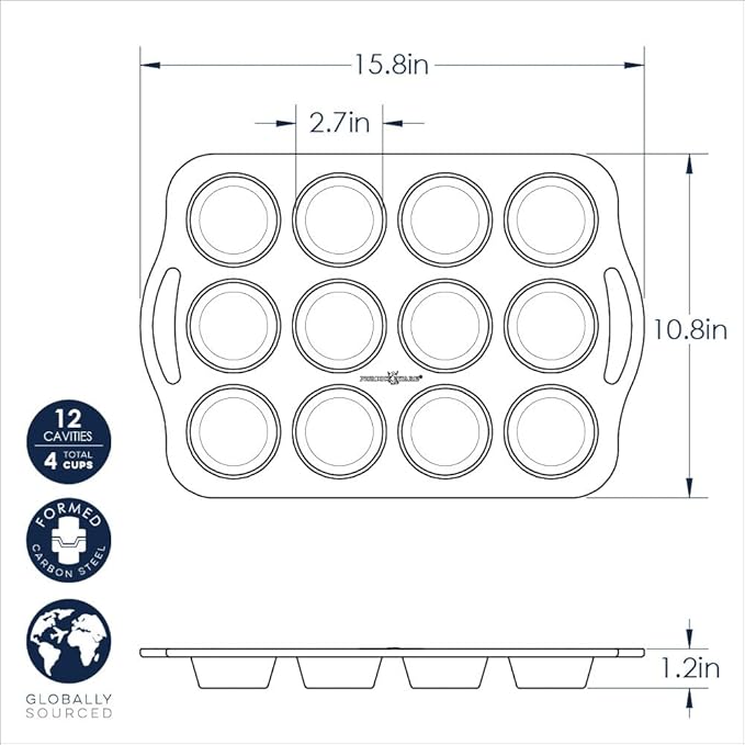 Nordic Ware Treat Nonstick 12 Cavity Muffin Pan, Silver
