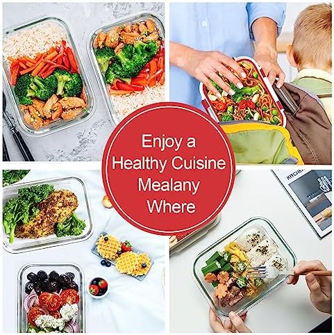 VERONES 10 PACK 22 OZ Glass Meal Prep Containers Set with Lids, Red